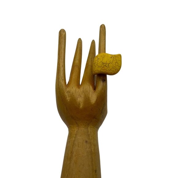 Vintage Chunky Handmade Mustard Yellow Ceramic Ring Plus Size 9-9.5 - Picture 1 of 6